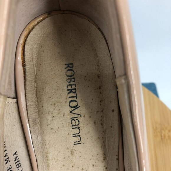 Roberto Vianni Nude Beige Glossy Leather Peep Toe high Heels size 8.5 - Picture 7 of 13